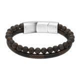 Herrenarmband, Edelstahl, Leder und Stein, braun