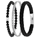 Edelstahl-Schmuckset mit drei Herrenarmbändern, schwarz