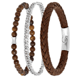 Edelstahl-Schmuckset mit drei Herrenarmbändern, braun