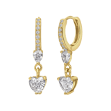 Zilveren goldplated oorringen met hanger hart met zirkonia voor dames