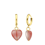 Stainless steel goldplated oorringen met hanger hart met rhodoniet voor dames