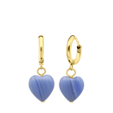 Stainless steel goldplated oorringen met hanger hart met blauwe agaat voor dames
