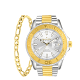 Marlow Miller Stainless steel goldplated bicolor heren horloge set met armband