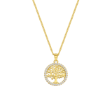 Zilveren goldplated ketting met hanger levensboom met zirkonia voor dames