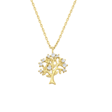 Zilveren goldplated ketting met hanger levensboom met zirkonia voor dames