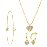 Zilveren goldplated cadeauset hart met zirkonia voor dames