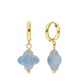 Stainless steel goldplated oorringen met hanger bloem met maansteenvoor dames