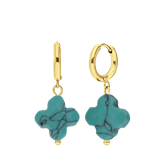Stainless steel goldplated oorringen met hanger bloem met turquoise voor dames
