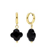 Stainless steel goldplated oorringen met hanger bloem met zwarte agaat voor dames