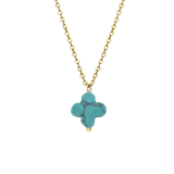 Stainless steel goldplated ketting met hanger bloem met turquoise voor dames