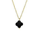 Stainless steel goldplated ketting met hanger bloem met zwarte agaat voor dames