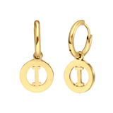 Stainless steel goldplated oorringen met letterhanger I voor dames