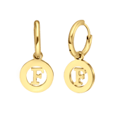 Stainless steel goldplated oorringen met letterhanger F voor dames