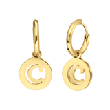 Stainless steel goldplated oorringen met letterhanger C voor dames