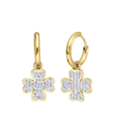 Stainless steel goldplated oorringen met hanger klaver met kristal voor dames