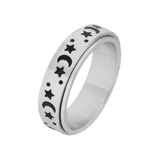 Stainless steel anxiety ring met maan en ster