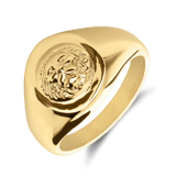 Stainless steel goldplated herenzegelring leeuw