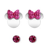 Disney stainless steel set oorknoppen 2 paar Minnie Mouse met kristal roze