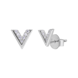 Silberne Ohrstecker rhodiniert V-Design mit Zirkonia