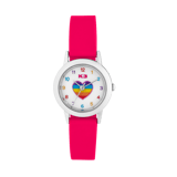 K3 Kinder-Armbanduhr Herz mit Kautschuk-Armband pink