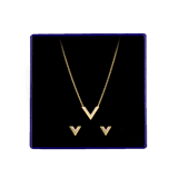 Silbernes, goldplattiertes Schmuck-Set in V-Form mit Zirkonia.