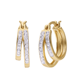 Zilveren goldplated oorringen met dubbel kristal voor dames