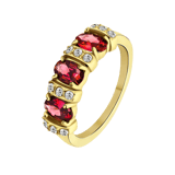 Vergoldeter Vintage-Edelstahlring mit roten und weißen Zirkoniasteinen