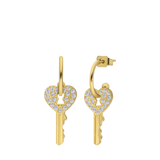 Goldplattierte Ohrringe aus Edelstahl mit schlüsselförmigem Anhänger Zirkonia