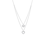 Silberne Layering-Halskette mit Herz-Anhängern mit Zirkonia