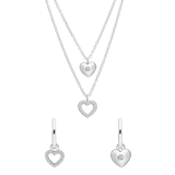 Silbernes Schmuck-Set mit Halskette und Ohrringen mit Herz-Anhängern