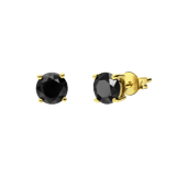 Zilveren goldplated oorknoppen met zwarte zirkonia 6mm voor heren
