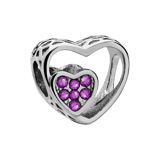 Stainless steel bedel hart dubbel met roze zirkonia