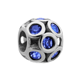Bettelarmband-Anhänger aus Edelstahl, Kugel, mit blauen Zirkonia