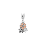 Stainless steel bedel bloemen wit/roze/zirkonia