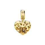 Charm aus 925er Silber, vergoldet, Lebensbaum, in der Form eines Herzens