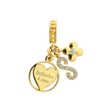 Charm aus 925er Silber, vergoldet, Herz, Infinity-Zeichen und Blume