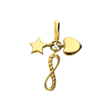 Charm aus 925er Silber, vergoldet, Herz, Stern und Infinity-Zeichen