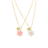 Bijoux goudkleurige kinderkettingen set met blauw en roze bloem