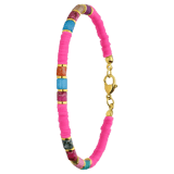 Armband aus Edelstahl, vergoldet, mit Perlen in Fuchsia
