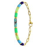 Armband aus Edelstahl, vergoldet, mit grünen Glasperlen