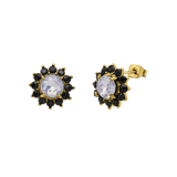 Stainless steel goldplated oorknoppen bloem met zirkonia voor dames