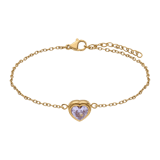 Stainless steel goldplated fantasiearmband met hanger hart met zirkonia voor dames