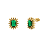 Stainless steel goldplated oorknoppen vintage vierkant groen voor dames