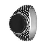 Stainless steel ring met ronde zwarte steen
