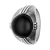 Stainless steel zegelring met zwarte agaat