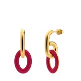 Stainless steel goldplated oorringen met fuchsia emaille voor dames