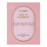 Dubbele stainless steel enkelband met bedeltjes fuchsia