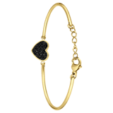 Stainless steel goldplated fantasiearmband met hanger hart met zwart kristal voor dames