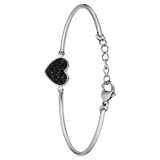 Armband aus Edelstahl, Herz mit Kristall, Schwarz