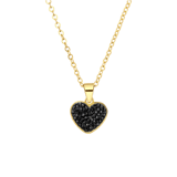 Stainless steel goldplated ketting met hanger hart met zwart kristal voor dames